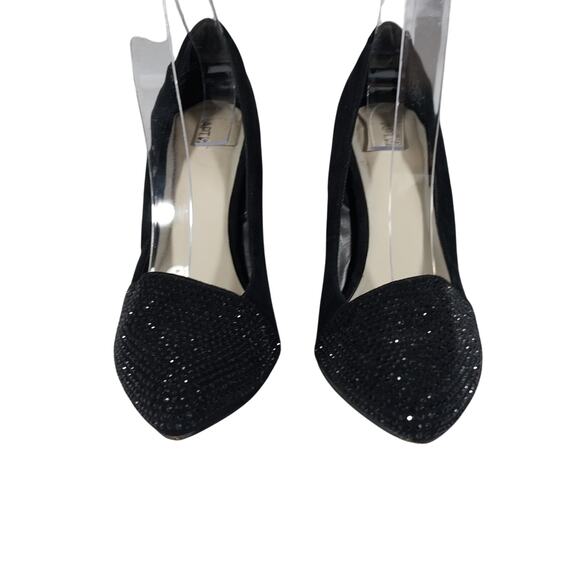 APT. 9! BLACK VEGAN SUEDE LEATHER MICRO-JEWELED TOE IN BLACK HEELS, PUMPS! SZ 8M - Picture 5 of 10
